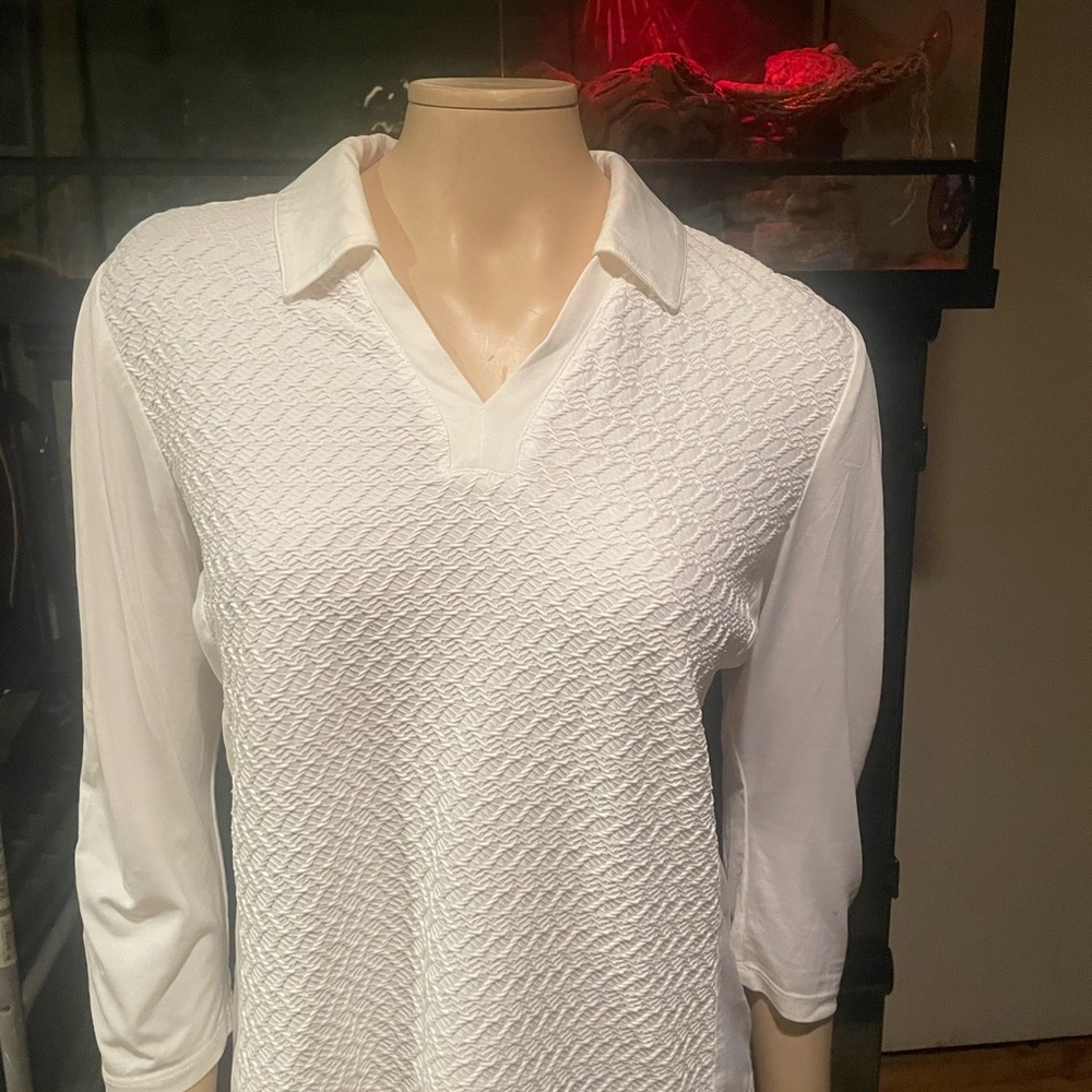 White Fitted Ribbed Button Down Shirt